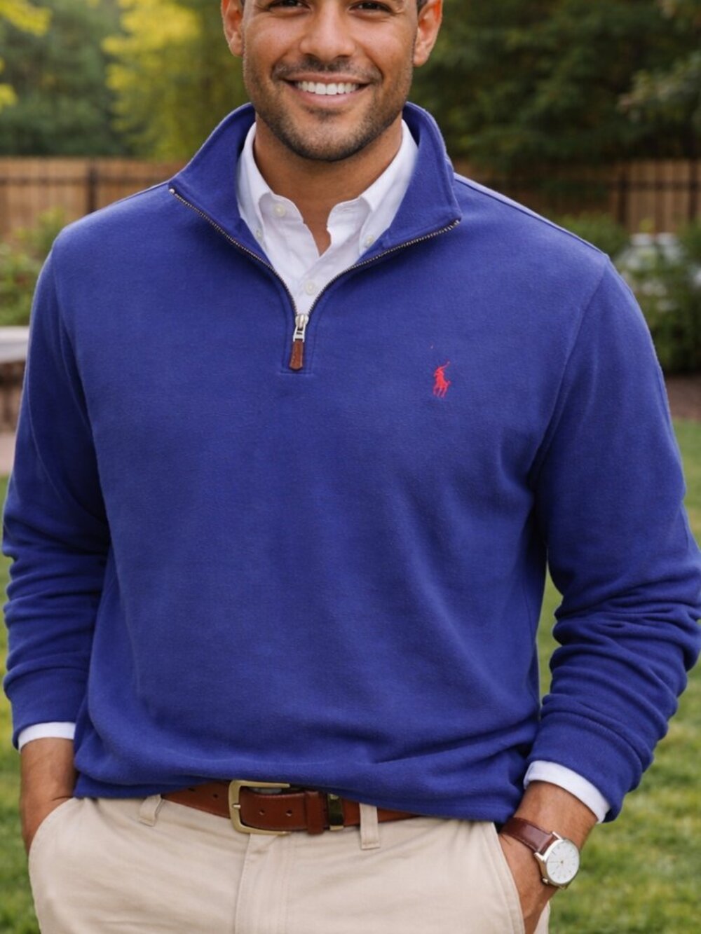 Polo Ralph Lauren Quarter Zip Long Sleeved Blue Pullover Pony Logo Mens Sz Large